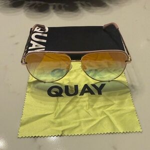 Quay Australia Pink Gold Aviator Sunglasses with Yellow Gradient Lenses
